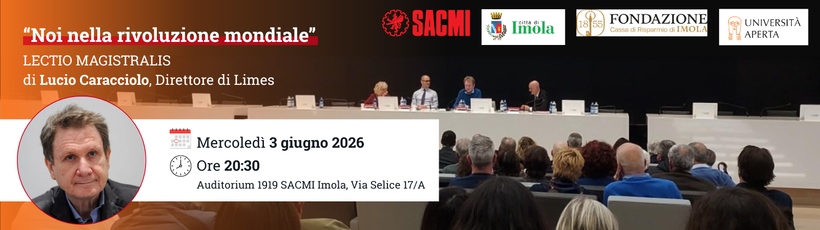 “Noi nella rivoluzione mondiale”: Lucio Caracciolo chiude all’Auditorium SACMI il XIV corso di Geopolitica di Università Aperta Imola