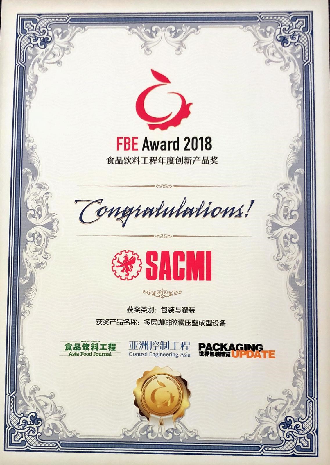 Alla nuova SACMI CCMM 'multilayer' il premio FBE Award 2018